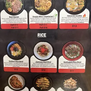 ramen and noodles, menu