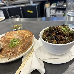 Gyoza and brussles sprouts