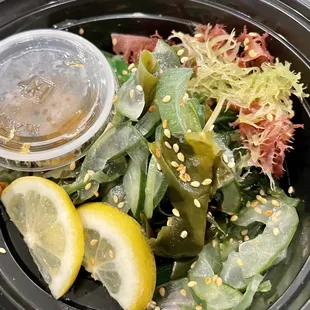 Sunomono has a variety of seaweed, but mushy cucumbers