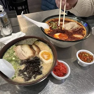 Tonkatsu ramen and spicy miso ramen