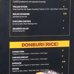 Appetizers and donburi 8.17.21