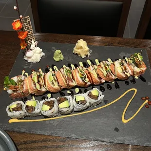 Pink lady sushi and avocado &amp; mushroom sushi