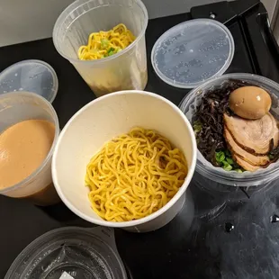 Pink tonkotsu ramen with extra noodles, Cherry blossom special