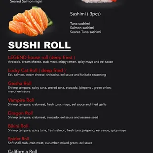 Sushi Rolls, Sashimi Rolls, &amp; Nigiri
