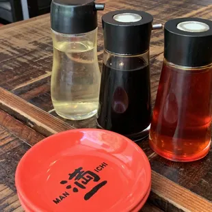 Vinegar, soy sauce, chili oil