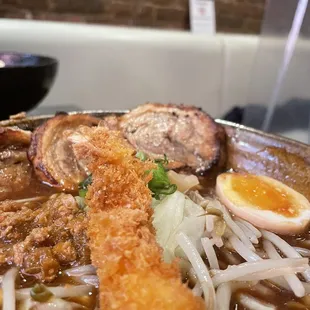 Mame miso Cha-Shu Ramen( chashu, fried Shrimp, egg and other stuff)