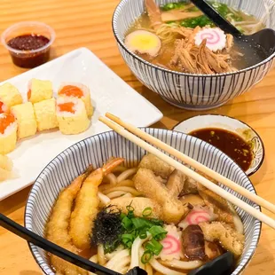 two bowls of ramen with chopsticks