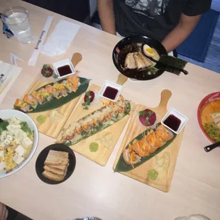 Top: Black Ramen Right: Spicy Tonkotsu Ramen Bottom:  Veggie Ramen