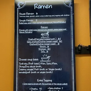 Ramen Menu