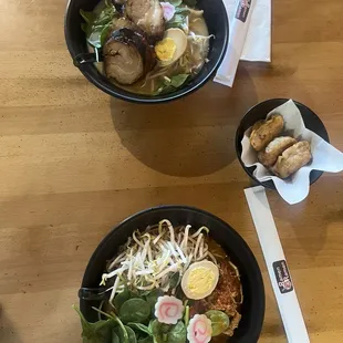 Spicy chicken ramen and Chashu (pork)