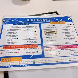 the menu for the restaurant