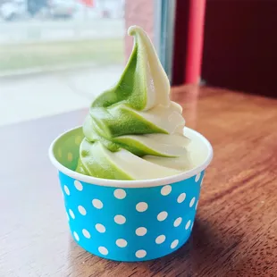 an ice cream in a blue cup