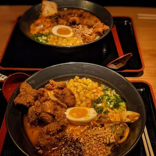 Kimchi &amp; fried chicken ramen with molten egg