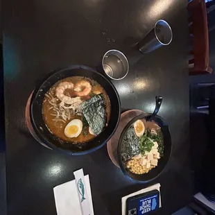 Ebi Ramen special and veggie ramen.