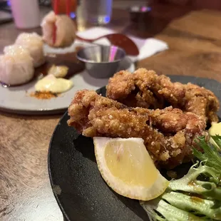 Karaage, and shrimp dumplings