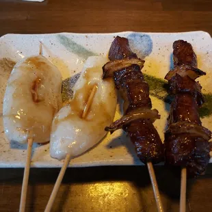 Dry and extremely hard to chew beef skewers
