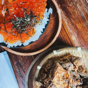 Salmon Roe Mini Donburi and Chicken Karaage Nuggets