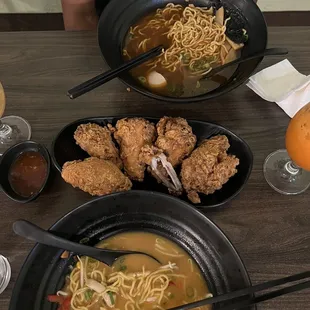 Tokyo Beef Ramen, Fire Chicken Wings, and the Spicy Miso Ramen (bottom image)