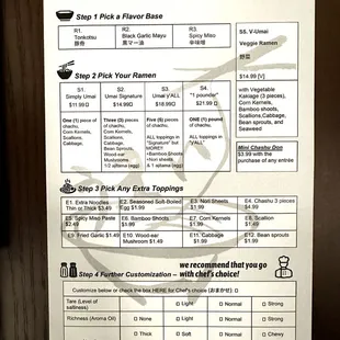 Ramen Menu