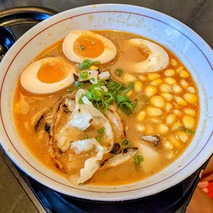 Spicy miso with extra eggs and mushroom