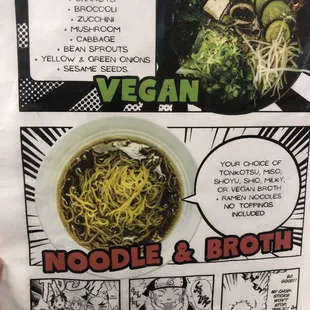 ramen and noodles, menu