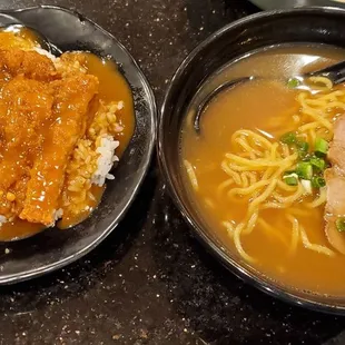 Combo Set ($14.95) - Ramen. Chicken Katsu Curry, &amp; Gyoza (not shown).