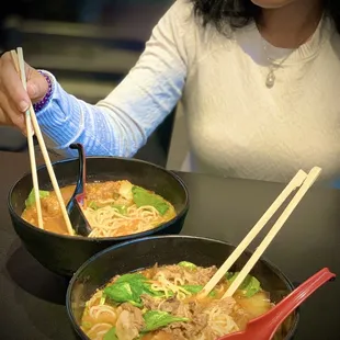 Beef and chicken ramen with spicy miso broth