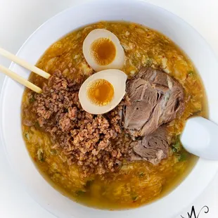 Egg Drop Tantan Ramen - excellent flavor but I like it spicier. Ask for extra spicy if you want more heat.