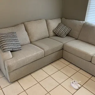 After they cleaned it looks brand new it's still wet but all the stain are gone