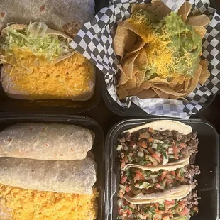 Carne asada tacos, burritos, chips and guac and more!