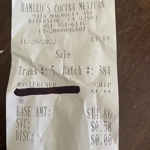 a receipt for a mexican restaurant
