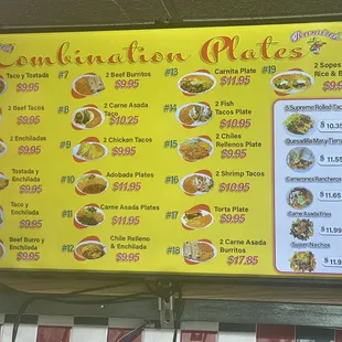 a large menu