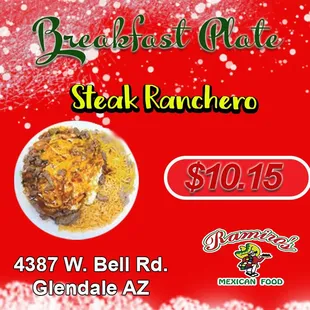 Steak Ranchero Plate breakfast