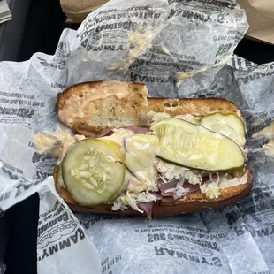 Reuben on pretzel roll