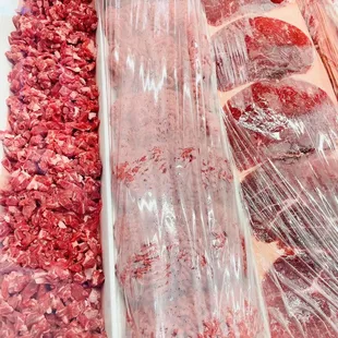 a variety of raw meat