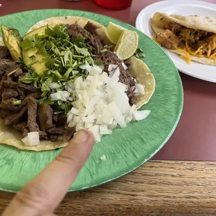4 street tacos. Barbacoa and steak. Chorizo papa taco with cheese.