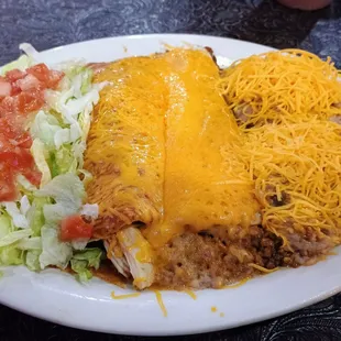 Combination Dinner -- chicken burrito and beef enchilada