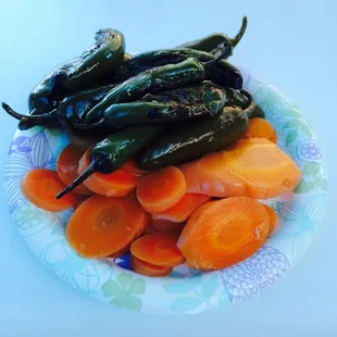 Grilled serranos and hot carrots