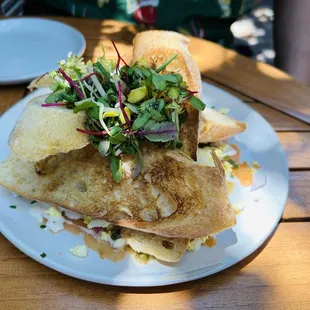 7/25/24 Basil cured salmon lox w/ toast points&amp; baby herbs $15 small plate