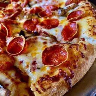 Pepperoni and mushroom pizza.