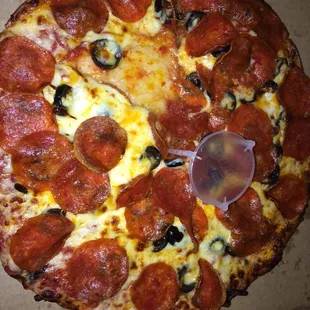 Gluten free pepperoni and black olive goodness