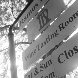street signs in black and white