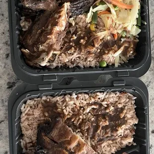 Jerk chicken lunch specials (one w/veggies &amp; one w/plantain)