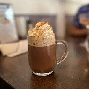 Custom drink!   Hot chocolate with extra chocolate, whiskey and whipped cream!