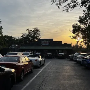 a parking lot full of cars