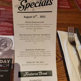 Specials menu