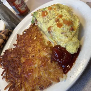 Avocado Bacon and Swiss cheese omelet yum.