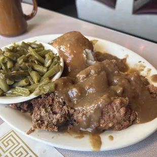 Meatloaf was actually decent. Mash potatoes fresh and green beans good