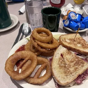 Reuben and onion rings