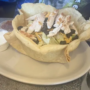 a chicken salad in a tortilla wrap